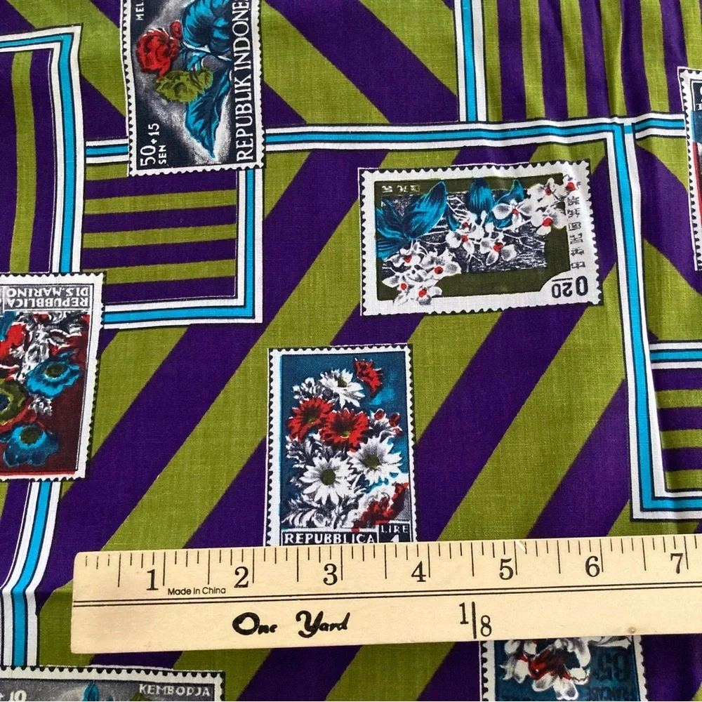 Vintage fabric 6 yards Schwartz Leibman textiles cotton blend novelty print 1973